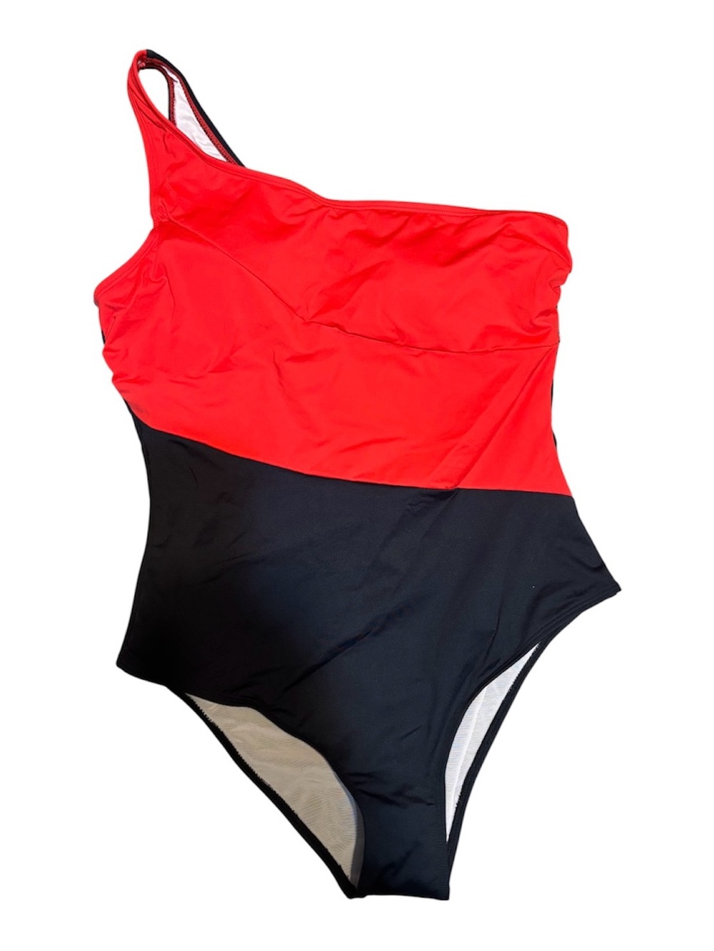 NWT Cupshe Women's One Piece Swimsuit Black & Red, One Shoulder, Size XL